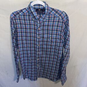 Vineyard Vines Slim Fit Crosby Men’s Dress Shirt Size Small Blue Plaid Going Out